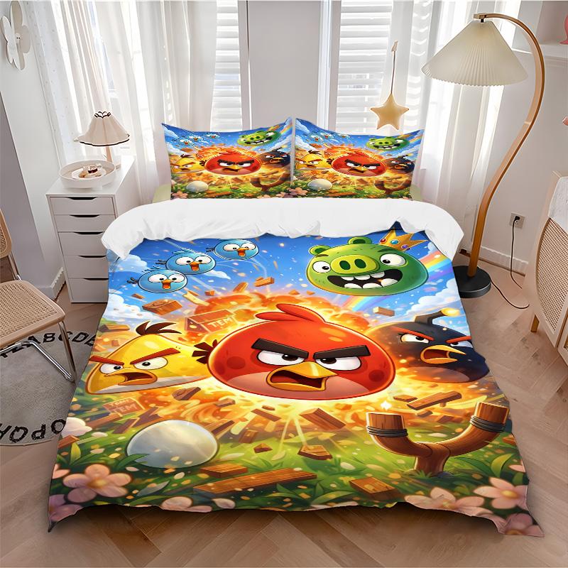 Angry Birds Explosive Adventure Print 3Pcs Bedding Setduvet Cover With 2 Bedropillowcase Home Birthday Gift