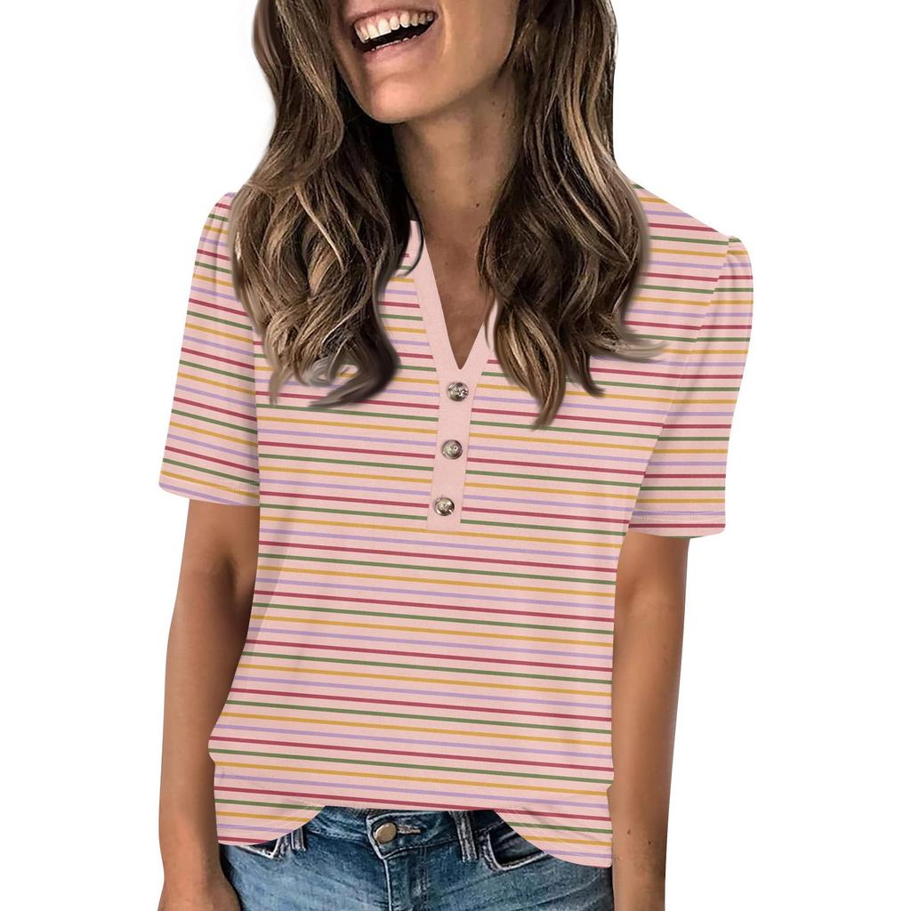 Женский модный повседневный свитер с коротким рукавом и принтом на пуговицах и V-образным вырезом