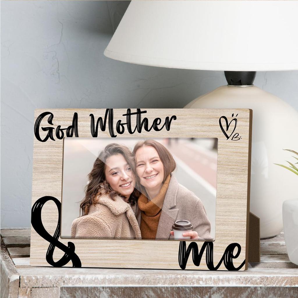 Godmother Frame Wooden Picture Frames 4x6 Picture Display for Desk Godparents Gifts for Baptism Horizontal Pictures Frames Small Photo Display God