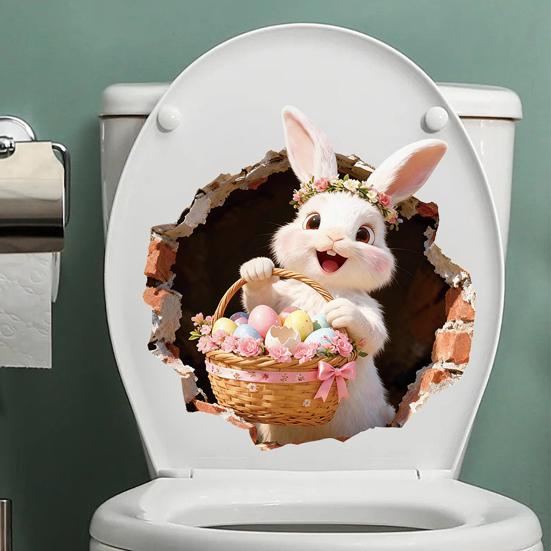 Наклейка на унитаз «Заяц с дыркой», водонепроницаемая самоклеящаяся ПВХ, настенный декор для гостиной, ванной комнаты, наклейка для украшения крышки сиденья унитаза с яйцом и цветком