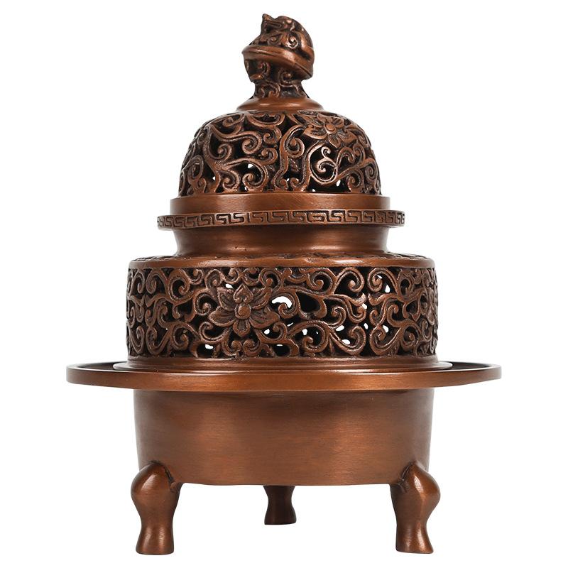 Ornament Craft Purple Copper Dragon Knob Three-Legged Burner Set Incense Ceremony S