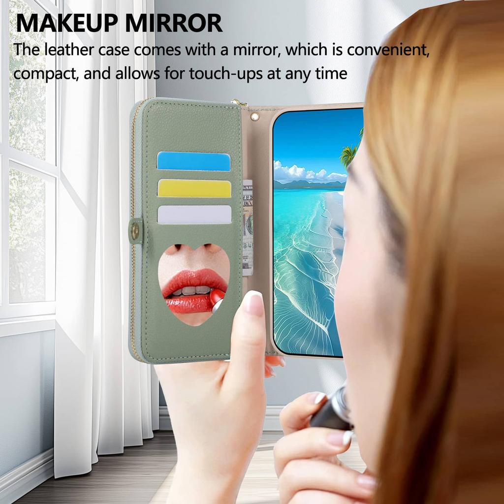 Кошелек-чехол WEFOR через плечо для Samsung Galaxy S26 S25 Edge S24 S23 FE S22 S21 S20 Ultra, Ремешок Держатель для карт Подставка Зеркало