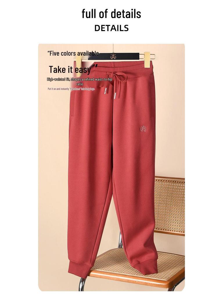 2025 Стильные Простые Девятиточечные Брюки С Флисовой Подкладкой Свободного Кроя для Миниатюрных Женщин
