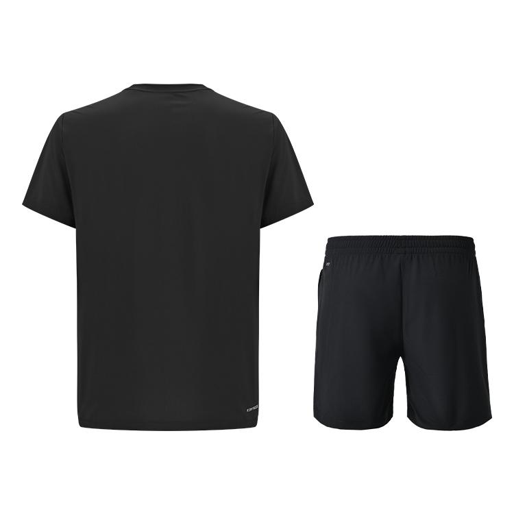 Li-Ning Минималистичный однотонный пуловер, быстросохнущий, дышащий, с коротким рукавом, завязками; шорты, устойчивые к загрязнениям; повседневный спортивный костюм ATSV615-1+AKSU789-3