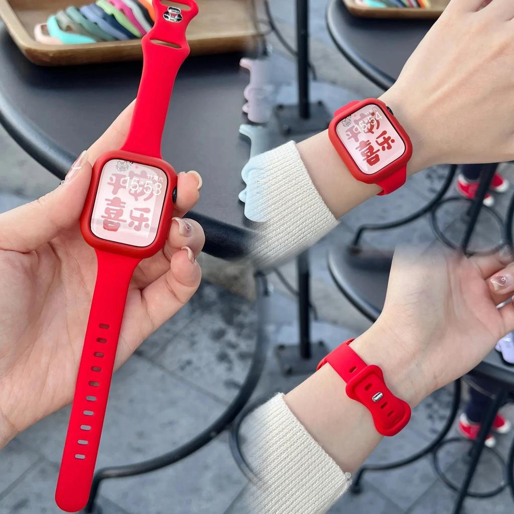 Soft Silicone Strap Case for Apple Watch Band 8 7 SE 41mm 45mm Sports Bracelet protector for IWatch 6 5 4 3 2 1 44 42mm 38 40mm 3