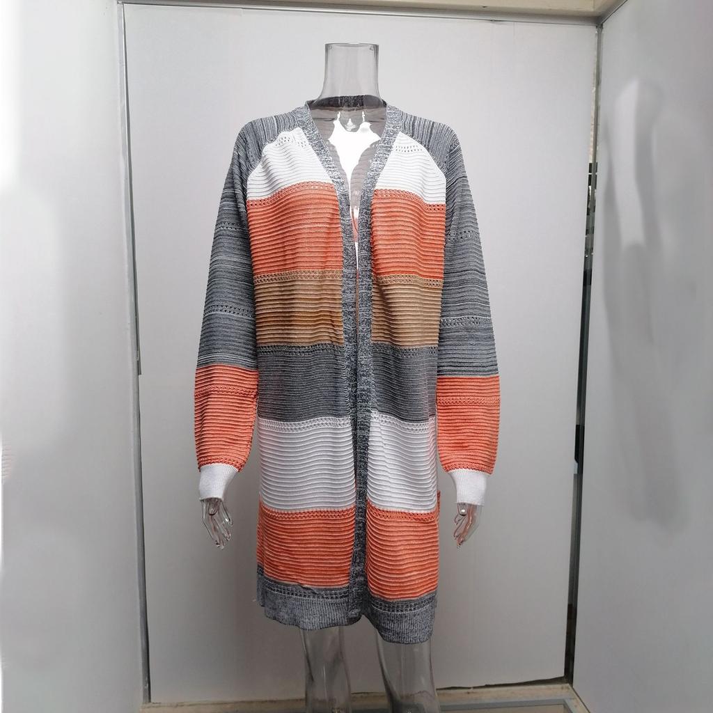 Women's Open Front Block Color Knitted Cardigan Crochet Sweaters Long Sleeve Casual Trendy Outwear