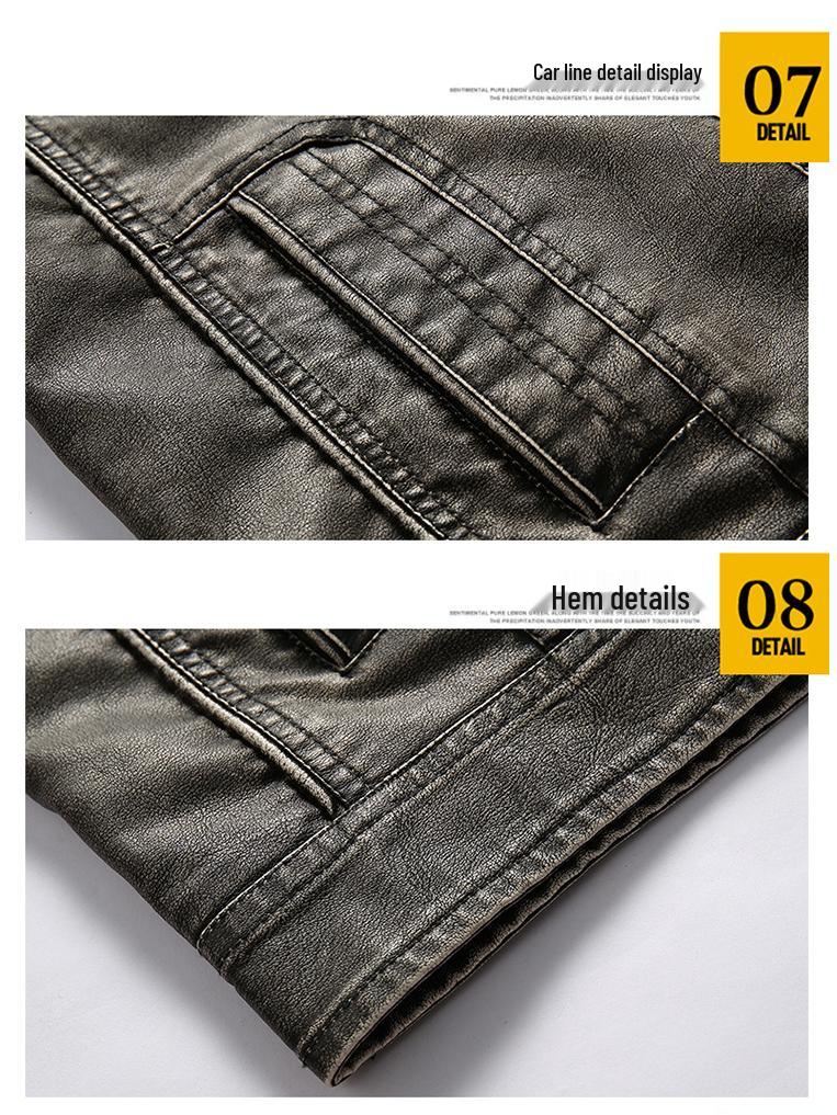 Black Youth Leather Jacket with Stand-up Collar & Side Seam Pockets