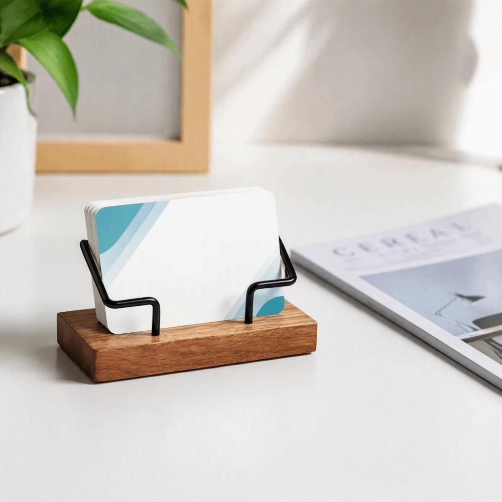 Solid Wood Business Card Box Durable Desk Card Organizer Premium Card Display Stand Office