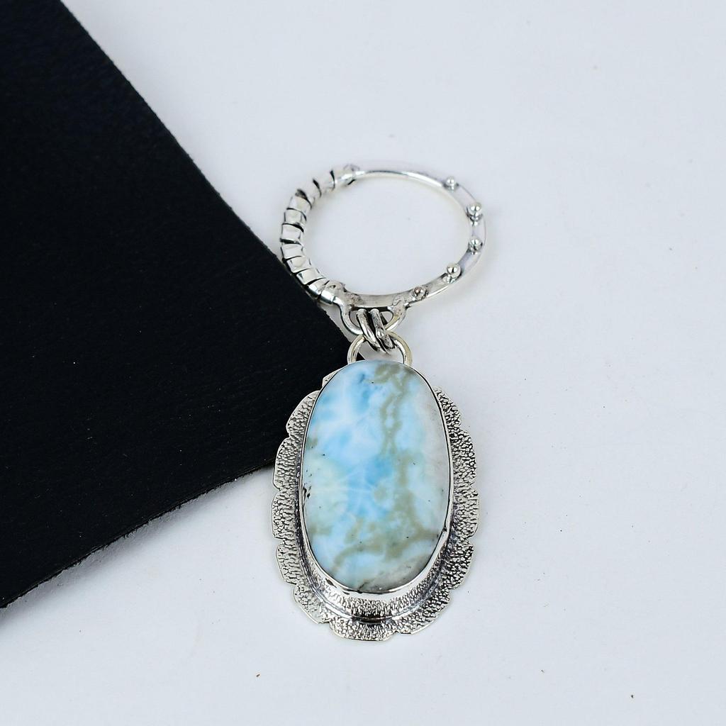 Natural Larimar Gemstone Silver Pendant In 925 Sterling Silver- Handmade Design, Everyday Wear Jewelry, Unique Pendant Birthday Gifts