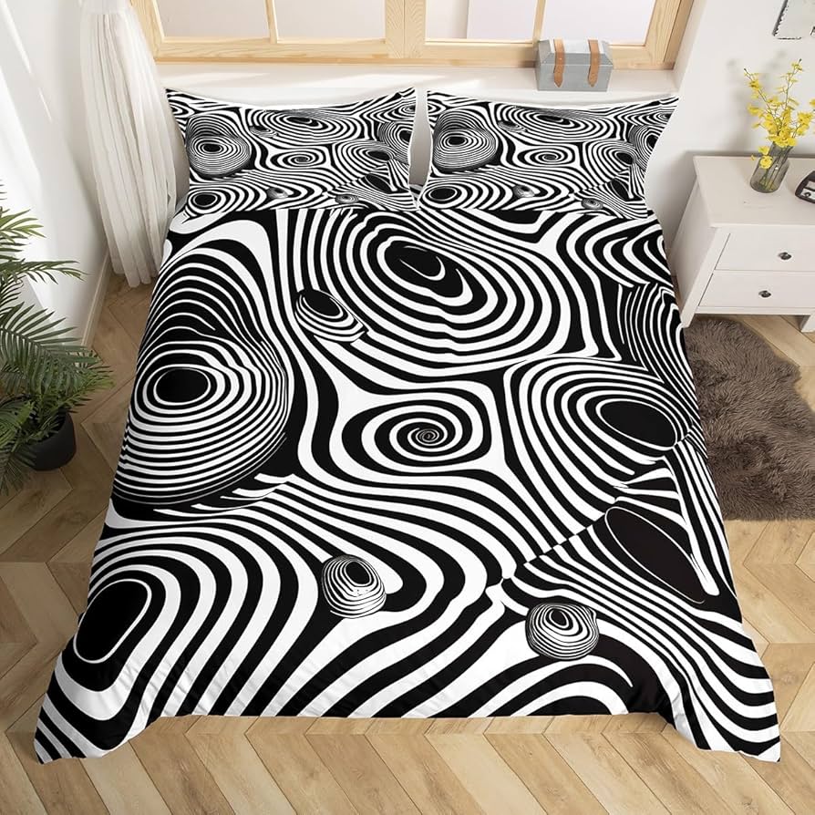 3D Visual Abstract Bedding Set Optical Illusion Duvet Cover Rainbow Striped Down Duvet Cover King Queen Single and Double Size Teen Gift