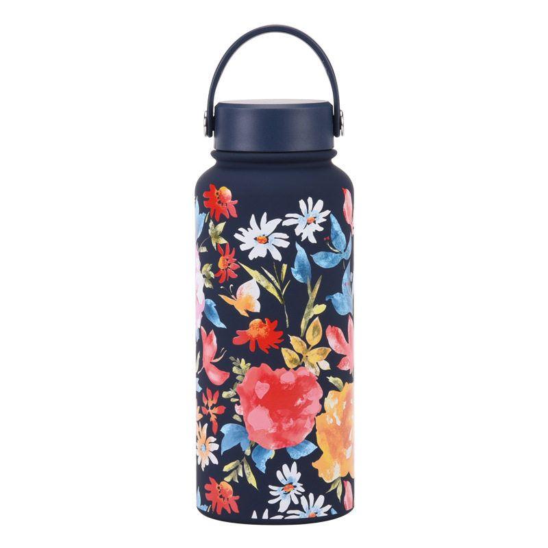 2025 New Model 1L Large Capacity Thermos Cup with Wide Mouth, Portable Handle, Sports Water Bottle, Outdoor Printed Water Cup for Women