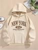 New York Letter Printed 2025 Autumn Winter Hoodie Drawstring Long Sleeve Casual Hooded Sweatshirt for Women's Clothing