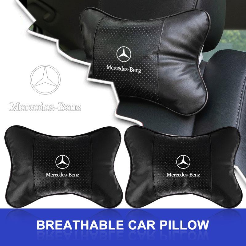 Car Seat Headrest Auto Logo Neck Pillow Car Accessories For Mercedes Benz W205 W177 W212 W213 W221 W220 W176 ML G63 E63 GT AMG