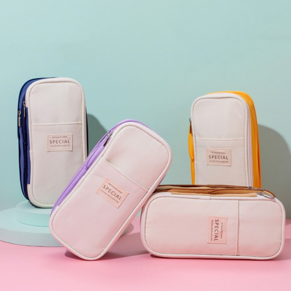 Polyester Storage Pencil Bag Diagonal Macaron Pencil Case Simple Student Pen Bag  Student Learning