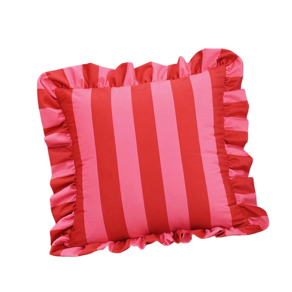 Stylish Square Pillow Cover With Ruffled Trim and Striped Pattern Design Throw Cushion Case For Sofa Bedroom Decors