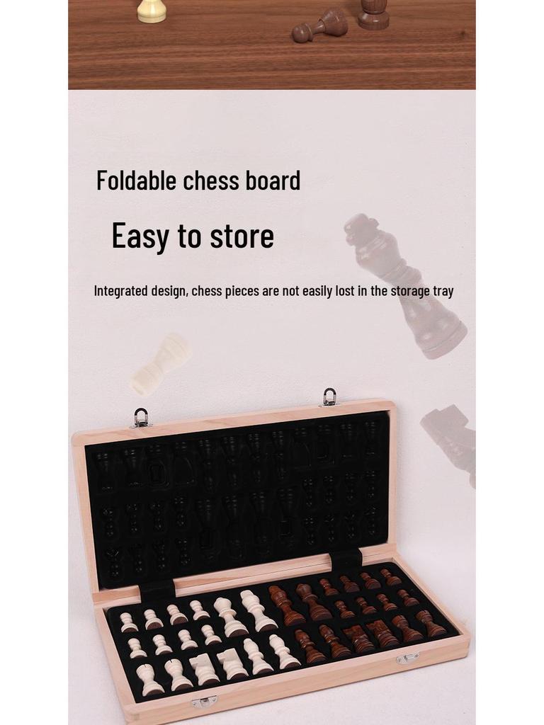 Large Foldable Solid Wood Magnetic Chess Set with Extra Queens – Educational Board Game for Adults and Children