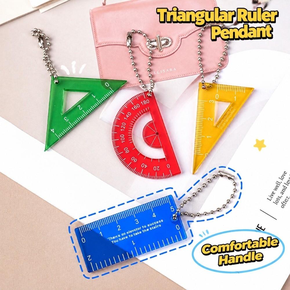 4Pcs Translucent Mini Ruler Keychain Acrylic Triangle Ruler New Keychain Ruler Stationery Gift