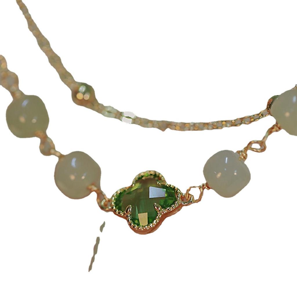 Браслет Hetian jade с четырехлистником, двухслойный, легкая роскошь, выгодно подчеркивает цвет лица, новый счастливый дизайн