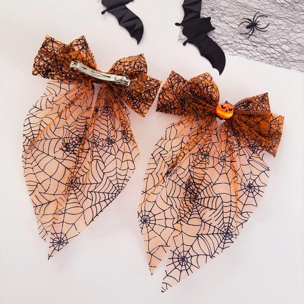 Dark Style Halloween Hair Clip Orange Bow Spring Clip Vintage Hair Accessories Festival Occasion