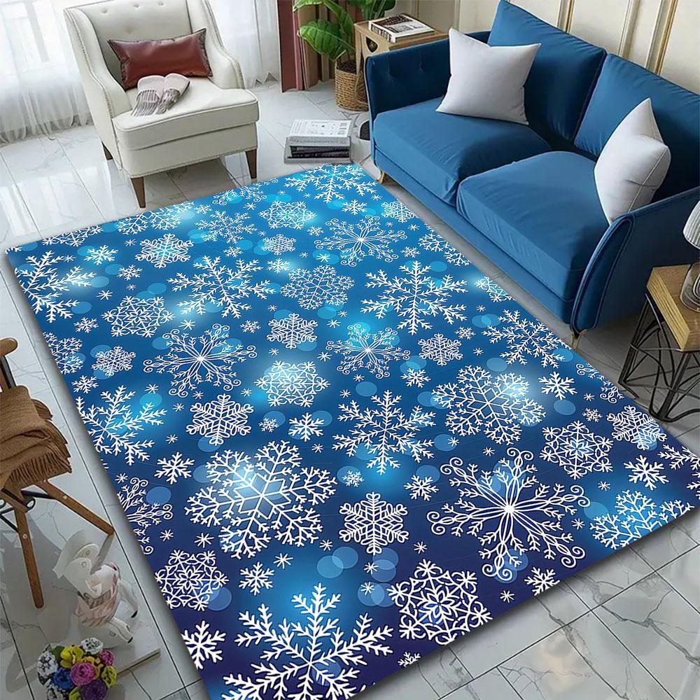 White Snowflakes on Blue Background Patterned carpet, suitable as a non slip play mat for the living room and bedroom sofa