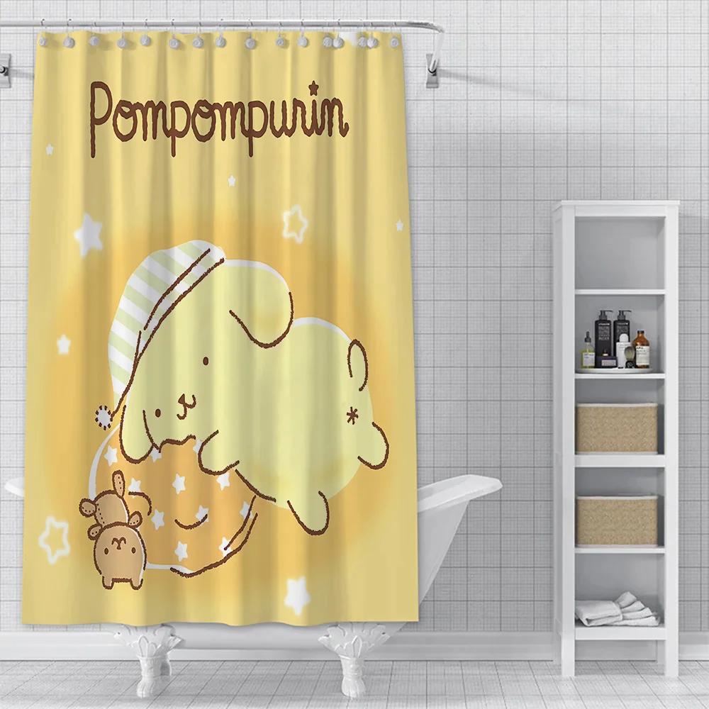 Милая мультяшная шторка для душа P-Pom Pom Purin, водонепроницаемая полиэстеровая ткань с краской, красочные шторки для ванной, шторка с крючком