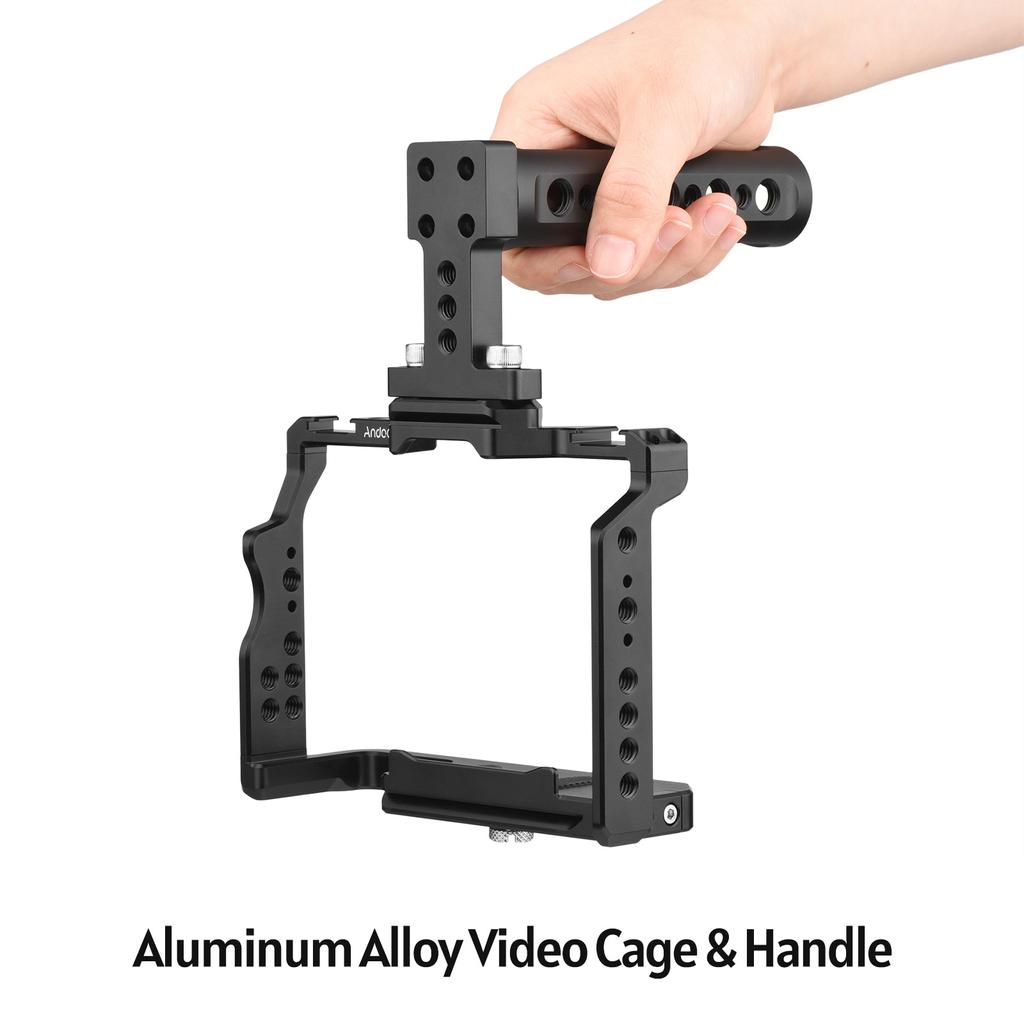 Andoer Camera Video Cage + Top Handle Kit Aluminum Alloy with Dual Cold Shoe Mounts Numerous 1/4