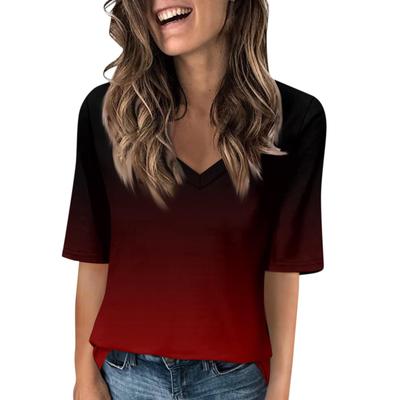 Женская модная футболка с V-образным вырезом, коротким рукавом и 3D-принтом, летние удобные спортивные топы