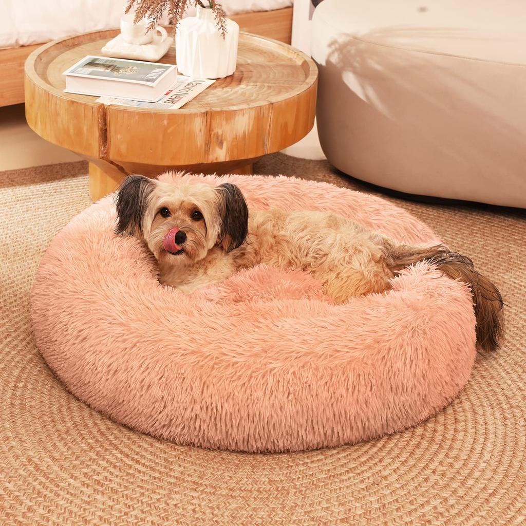 Подушка для собак, кошачья подушка, круглая, пушистая, OYANTEN, пончик, пушистая, пушистая, для спокойного сна, моющаяся, всесезонная, принадлежности для собак - корги/шиба-ину/средний (75см, Розовый)