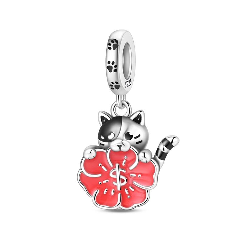 Copper Christmas Tree Charms Cat Send Flowers Bead Pendant Fit Original Charm Bracelets Women Diy Jewelry Gift