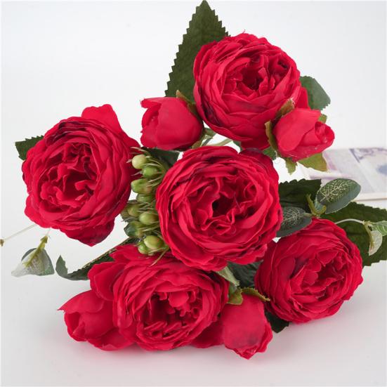 Искусственный цветок Яркий красивый креативный искусственный шелковый букет пионов Домашнее украшение для дома