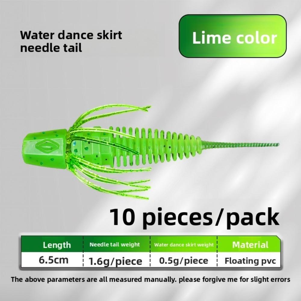 10pcs Set Threaded Light Water Dance Skirt Apron Soft Material Wild Design Needle Tail Swimbait Black Pit Fishing Lure Set