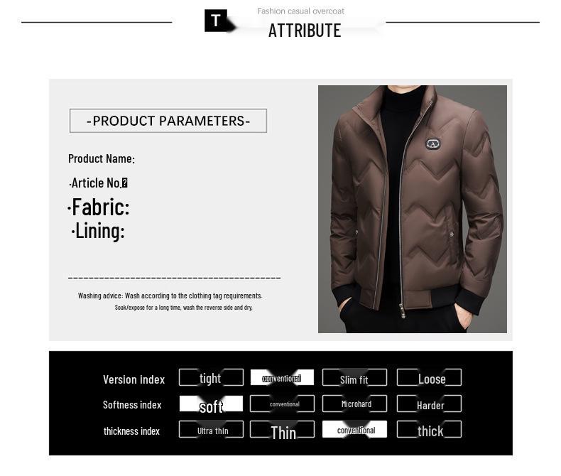 Мужская зимняя пуховая куртка с воротником-стойкой - Модная, универсальная, повседневная короткая верхняя одежда на белом утином пуху в стиле папы