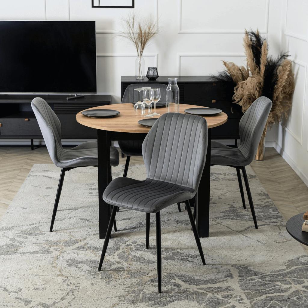 Harry Round Extendable Table 102-142 Cm Craft Oak/Black Modern