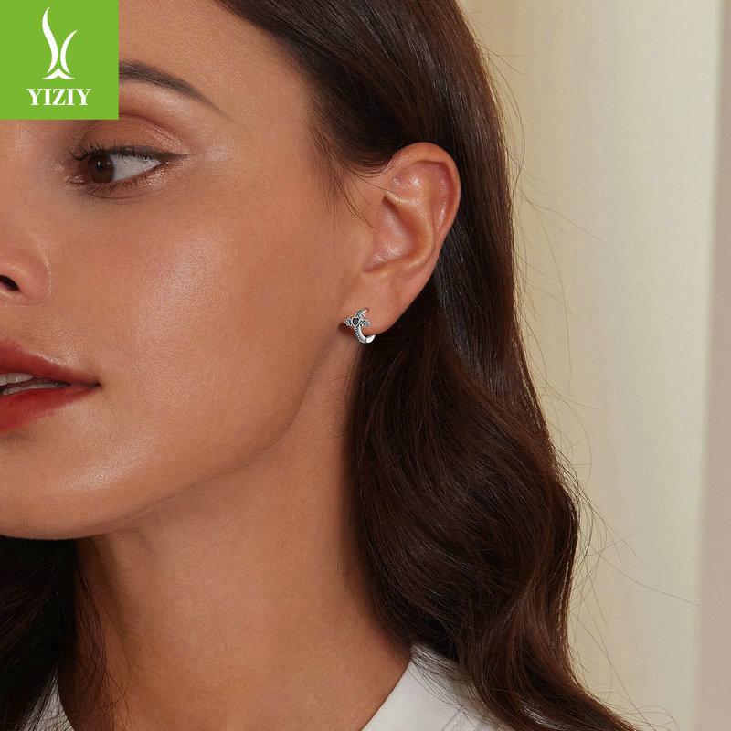 Halloween Vintage Cross Ear Buckles, Ornament Black Zircon S925 Sterling Silver Earrings