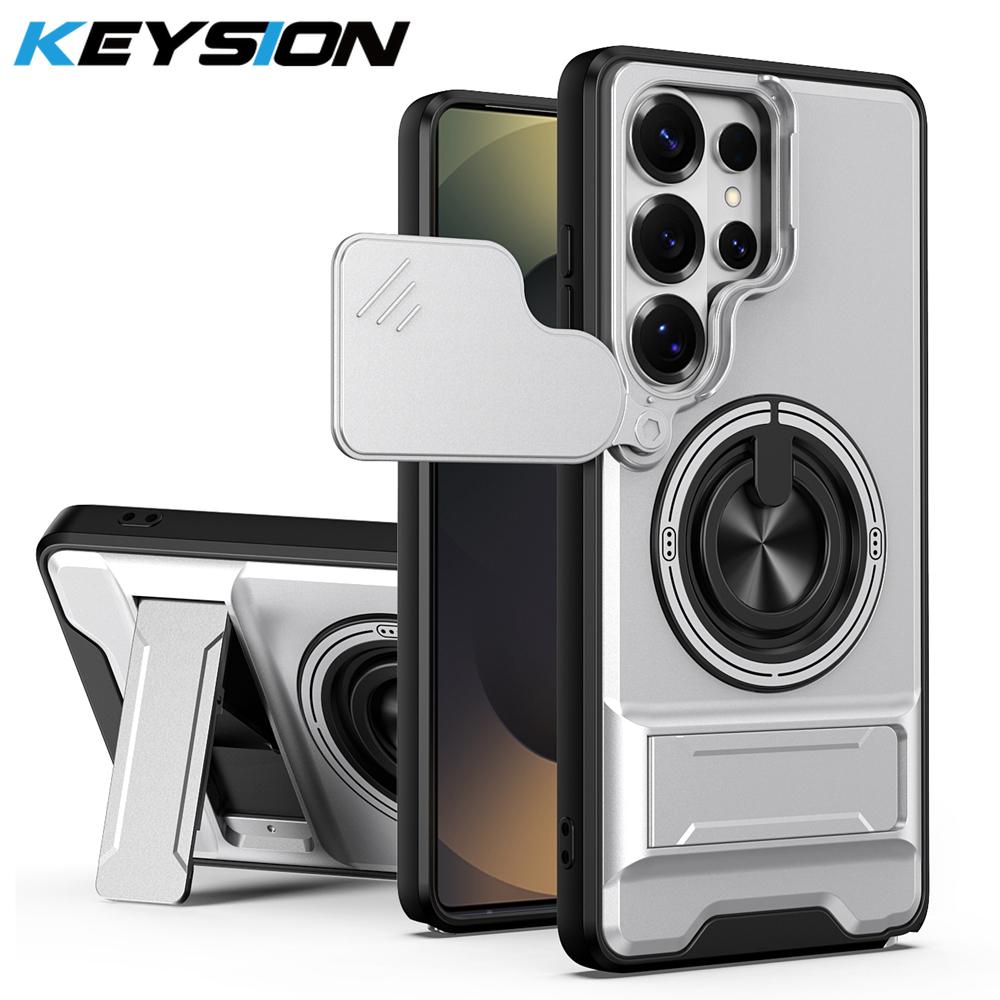 KEYSION Магнитный чехол для телефона для Samsung Galaxy S23 S24 Ultra S24+ S23 FE Защита камеры со сдвижной крышкой Вертикальная подставка Кольцо Ударопрочный чехол