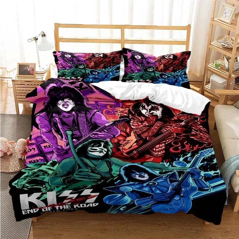 Kiss Band Fashion Comfortable Duvet Quilt Cover Pillowcase Bedding Set Children Bedroom Decoration Home Textile