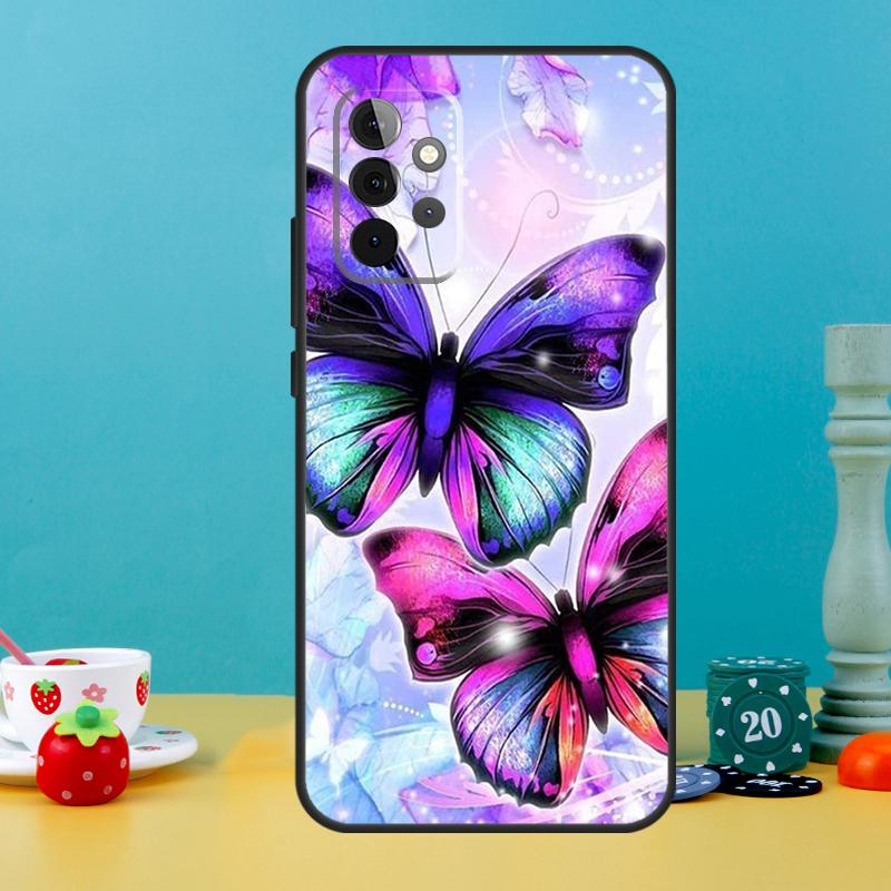 Black Beautiful Butterfly Case For Samsung Galaxy A25 A54 A34 A14 A52 A32 A12 A13 A33 A53 A15 A16 A36 A56 A26 A05 A35 A55