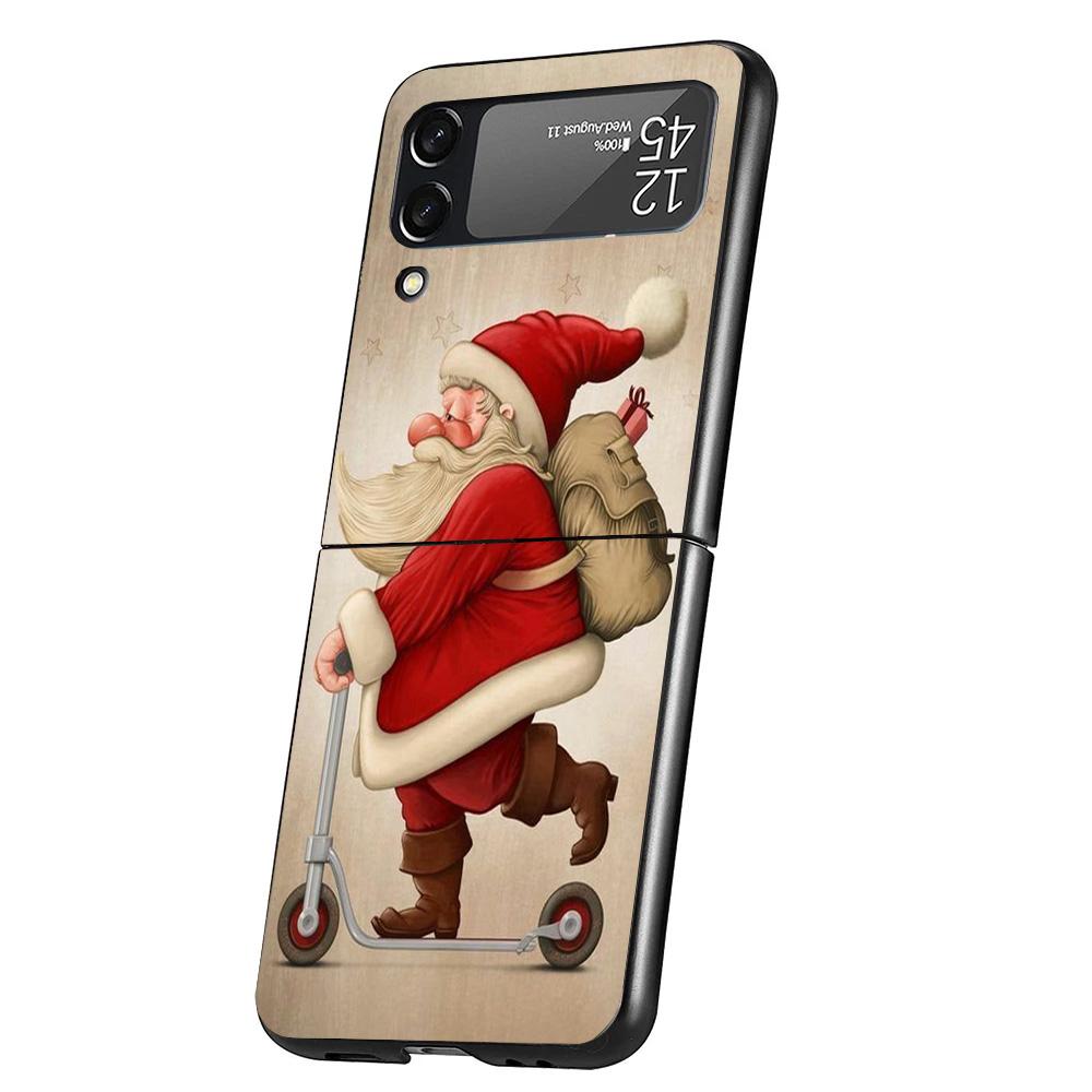 Christmas Santa Claus Present Cover Phone Case For Samsung Galaxy Z Flip 7 6 5 4 3 5G Flip7 Flip6 Flip5 Flip4 Flip3 Black Fundas