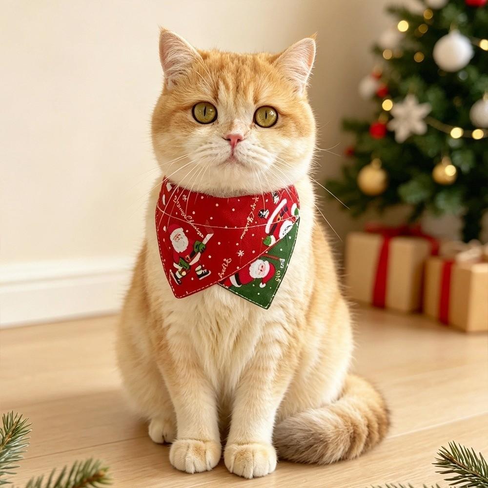 Soft Fabric Christmas Pet Bandana Cartoon Pattern Dog Triangle Scarf Xmas Puppy Bib Dog Owners