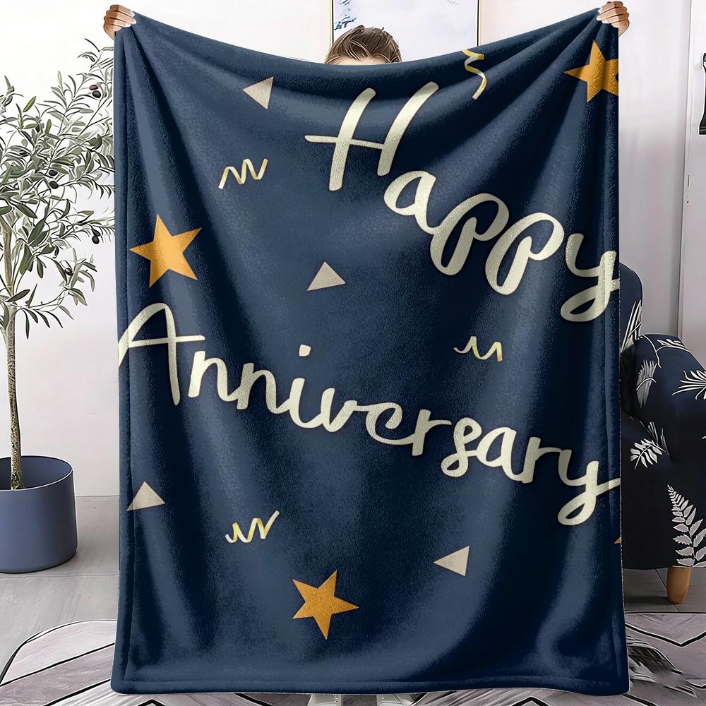 Happy Anniversary Throw Soft Flannel AC Blanket Lightweight Summer Nap Throw Cozy Blanket for Sofa Bed Travel Home