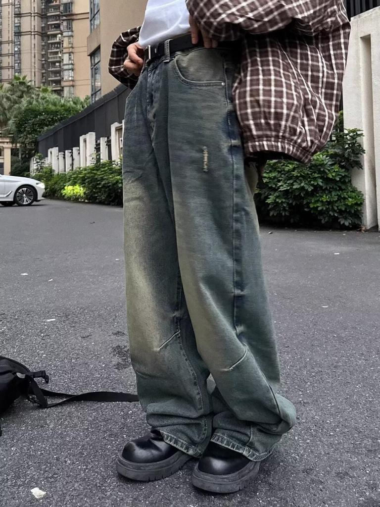 2024 Ретро-стираемые джинсы с широкими штанинами: Повседневные брюки унисекс в американо-японском стиле