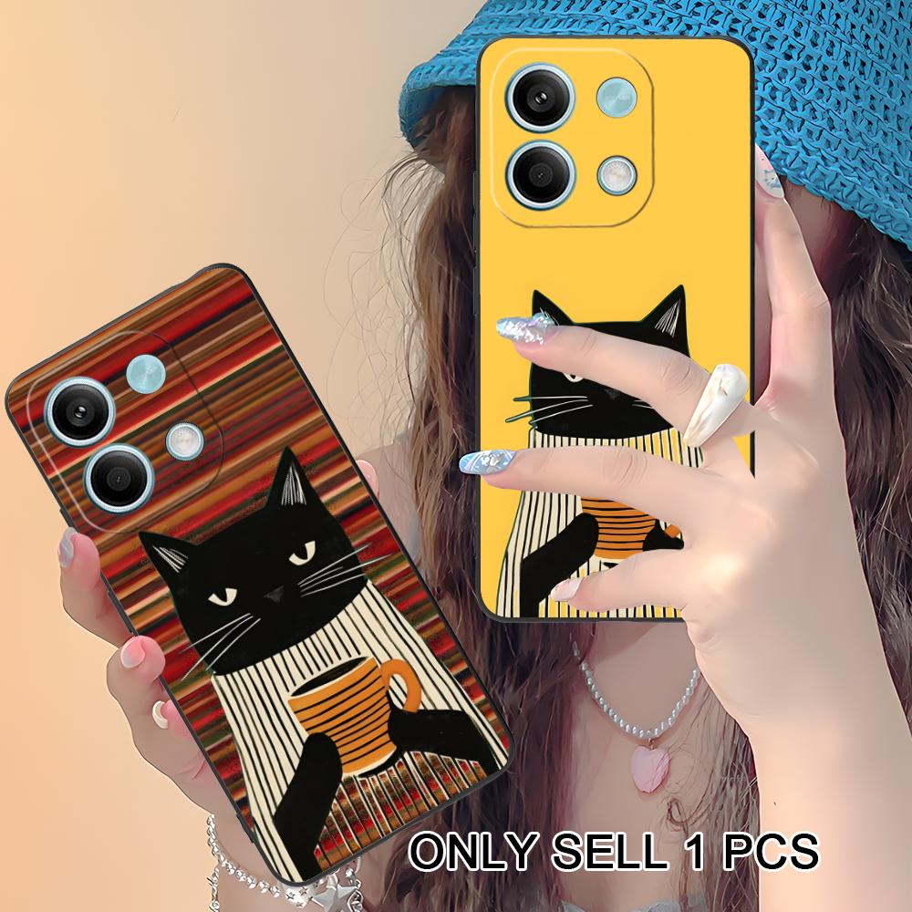 Милый Кофе-Кот Матовый ТПУ Чехол для Мобильного Телефона для Xiaomi Redmi 15 14 13 12 A5 3 2 1 C Plus 4G 5G Цветная Печать