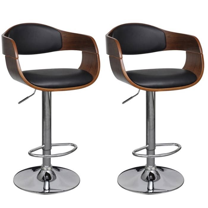 Tabouret de bar - Maison Exclusive - Lot de 2 - Bois courbé & similicuir - Réglable en hauteur