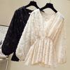 Женская весенне-осенняя шифоновая блузка свободного кроя, создающая стройнящий силуэт, кружевной топ