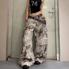 Унисекс Широкие Джинсы Карго с Леопардовым Пэчворком Свободный Крой Уличная Одежда Джинсовые Брюки