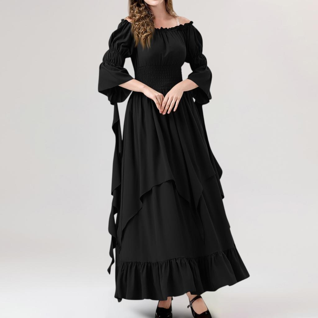 Women's Vintage Solid Color Lace Collar 3/4 Sleeve Cos Dress