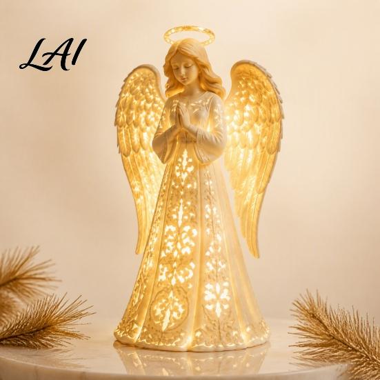 Memorial Gifts for Loss of Loved One Guardian Angel Figurine with Warm LED Light Christmas Decor Praying Glow Holiday Centerpiece Statue Tabletop