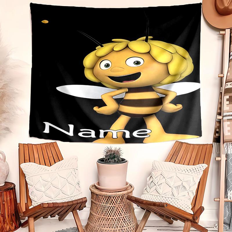 Personalized Maya the Bee Background Tapestry,Custom Name Birthday Party,Multifunctional Wall Decoration for Home Decor,Various Occasions