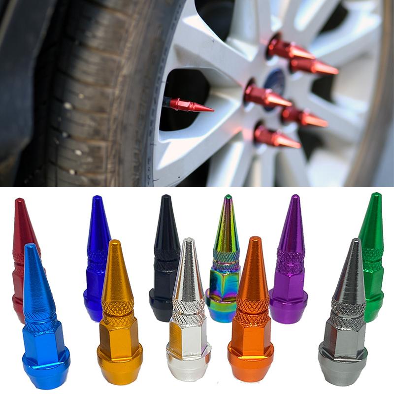 Bullet Valve Caps Car Motorcycle Wheel Tire Valve Caps Alloy Spike Shaped Aluminum Car Styling Auto Exterior Accessories 4Pcs