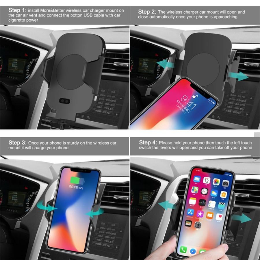 Car Wireless Charger Infrared Sensor Fast Charging Air Vent Mount Phone Holder